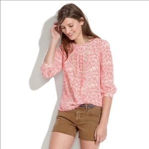 Madewell Size Medium Coral Oversized Silk Peasant Blouse